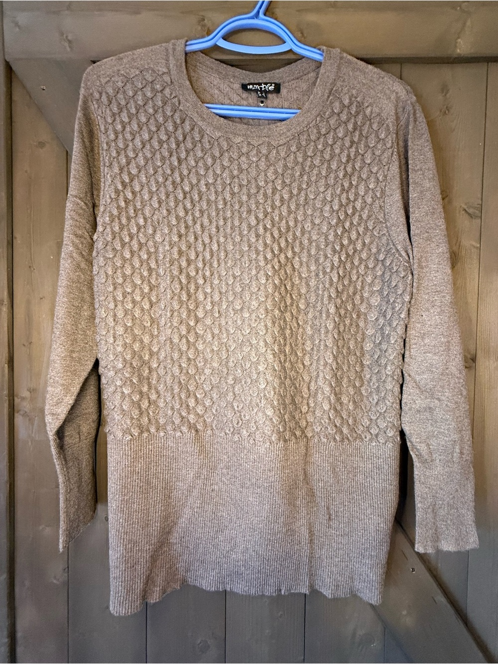 MARBLE Taupe Textured Crewneck Pullover Sweater